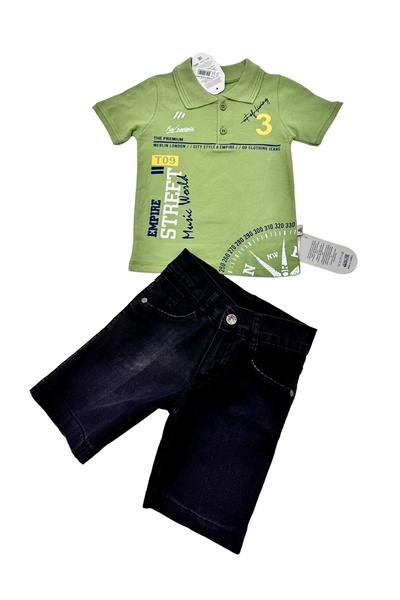 Esterella Tkanina Lacoste za dečake - set polo majice i bermuda džinsnih šortsa