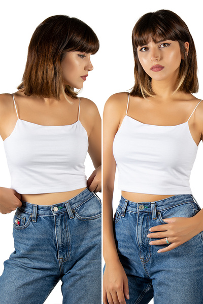 Terapi Men 2 Πακέτο - Λευκό βαμβακερό Crop Top και Bustier Μπλούζα εσώρουχο