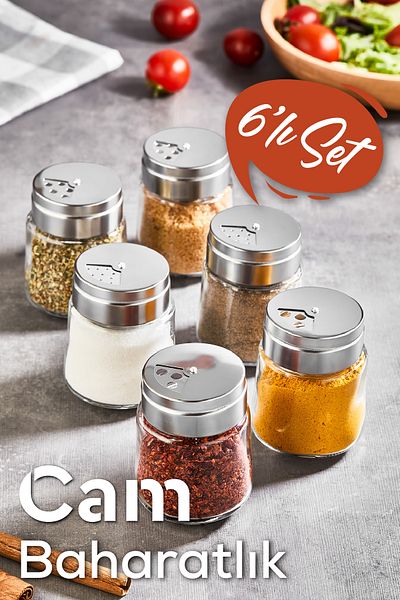 Vienev 6-Piece Salt Shaker Spice Rack with Metal Lid and Glass Chamber
