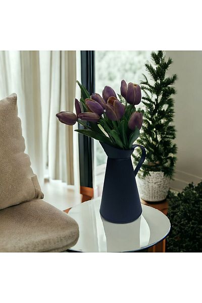 LUCKYHOMES Vază italiană din metal din fier forjat - ghiveci decorativ negru, vază ulcior, model Ikea - 21 CM