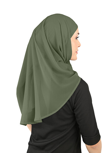 Ecardin Οβάλ κασκόλ σιφόν με καπό χακί - St 103