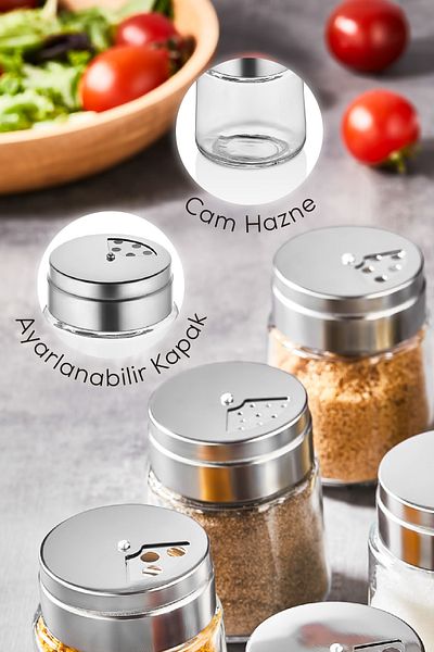 Vienev 6-Piece Salt Shaker Spice Rack with Metal Lid and Glass Chamber