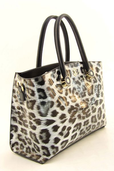 HNB Gray Leopard Patterned Multi-Compartment Women's Handbag