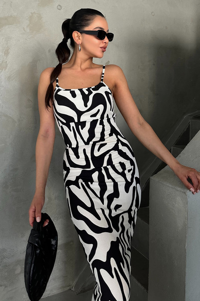 MODAGEN Women's Zebra Strap Square Neck Print Dress