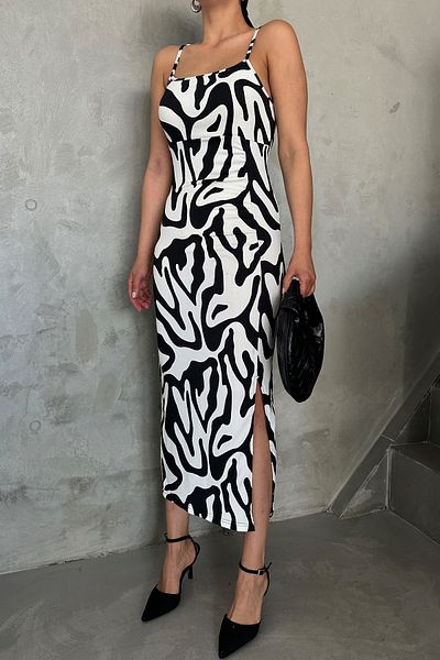 MODAGEN Women's Zebra Strap Square Neck Print Dress