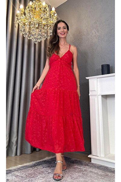 Atelier Derin Crvena, sjajna, duga haljina od šifona