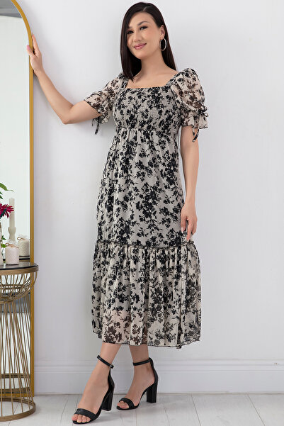 PULLIMM Gipeli Kısa Kol Şifon Elbise GRS3404