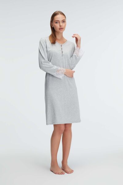 ANIL AMBALAJ 11312 Model - Women's Polyester Elastane STRAIGHT Summer Mini Nightgown with V-Neck and Lace Detail