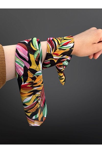 MAZEN Patterned Chiffon Scarf 45X45 Hair, Bag, Wrist, Neck Accessory
