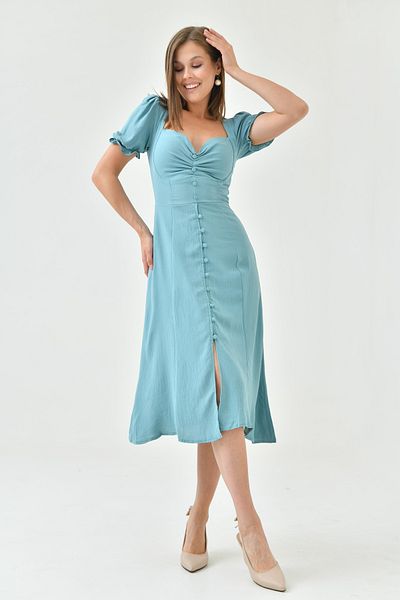 WOMAN VISION Rochie midi cu mânecă scurtă, cu guler ragage, căptușită, din material Aerobin, cu nasturi, 121