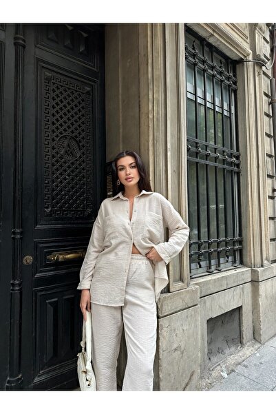POİSE Draped Muslin Fabric Trousers Shirt Set