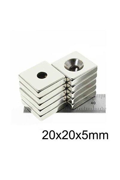 Motorobit 20X20x5-5mm Havşa Delikli Neodyum Güçlü Mıknatıs - Neodim Magnet