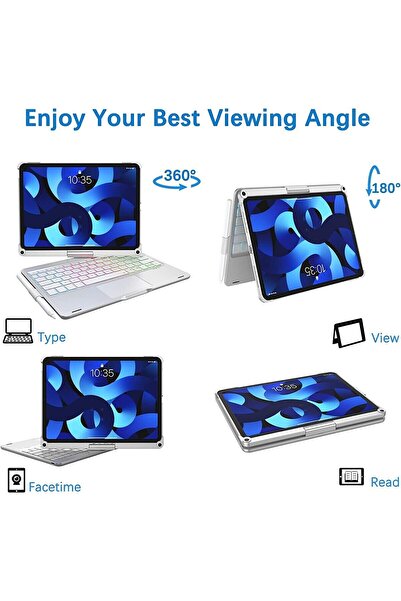 Fogy Ipad Air 11 inç 2024 M2 Çipli Uyumlu Klavyeli Kılıf Rgb Tuşlu Touchpad