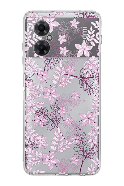 PrintiFy Xiaomi Redmi Note 11R Uyumlu Kamera Korumalı Floral Pudra Tasarımlı Şeffaf Kılıf