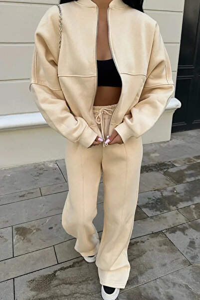 Genel Markalar Kadın Kışlık Alt Üst Eşofman Takımı Nb0022 - Bej
