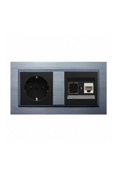 OVİVO Ovivo Quantum Silver 2-Piece Set Grounded Socket and Phone Number Cat3 Set