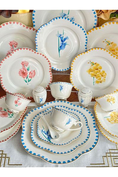 MD MİMOZA DEKOR 42 Piece Breakfast Set for 6 People - Flowers