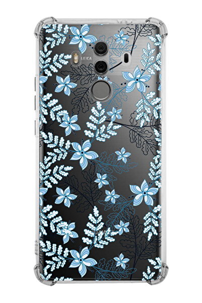 PrintiFy جراب سيليكون شفاف بتصميم زهور زرقاء متوافق مع هاتف Huawei Mate 10 Pr...
