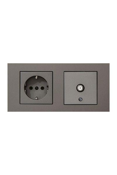 OVİVO Ovivo Grano Anthracite 2-Piece Set Grounded Socket and F Connector Satellite Socket Set