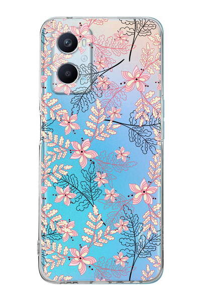 PrintiFy Oppo A96 Uyumlu Kamera Korumalı Floral Kırmızı Tasarımlı Şeffaf Silikon Kılıf