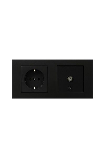 OVİVO Ovivo Grano Black 2-Piece Set Earthed Socket and F Connector Satellite Socket Set