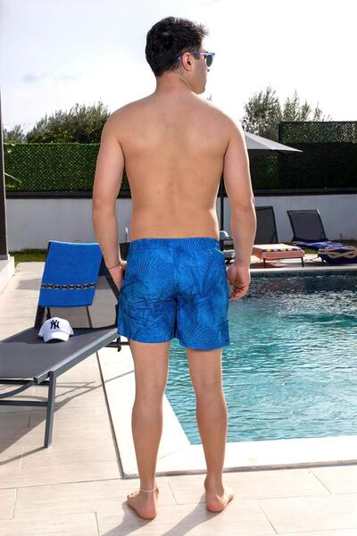 Mayom Ανδρικό σορτς κολύμβησης Basic Blue Leaf με στάμπα με τσέπες