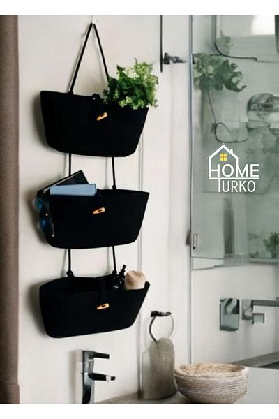 HomeTurko Тройна висяща кошница с гръб от плетена юта - място за съхранение на книги и бебешки играчки, кошница за баня