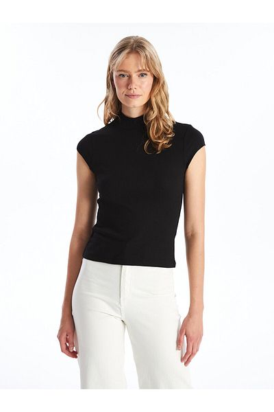 LC Waikiki Einfarbiger kurzärmliger Bodysuit mit Stehkragen für Damen