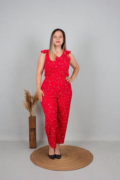 Truva XXL Plus Size Crepe Fabric Romper Red Tlm191