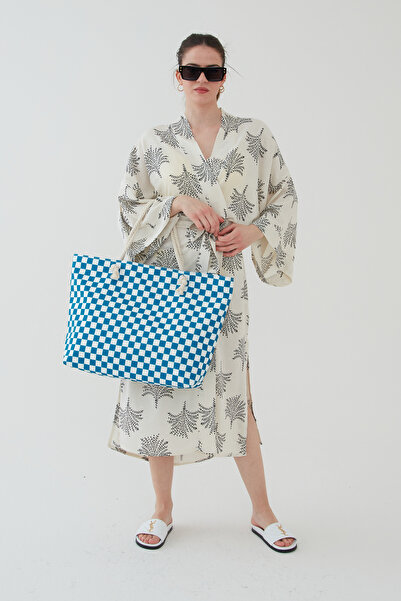 Rosso Collina حقيبة شاطئ نسائية متعددة الألوان بسحاب مربعات للموسم الجديد الصيفي