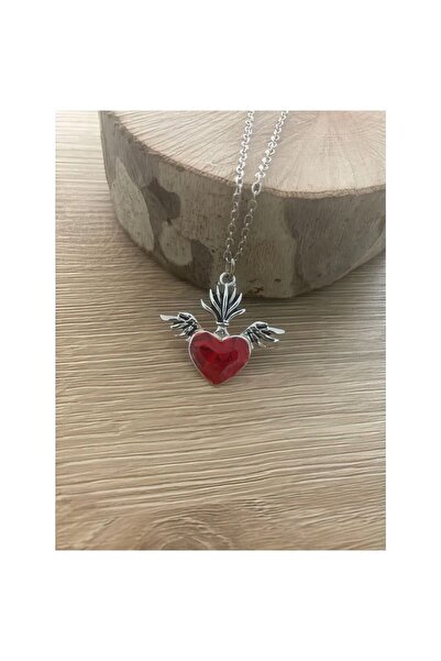 FG KONNİCHİWA قلادة قوطية على شكل قلب أحمر مع زعانف من الفولاذ المقاوم للصدأ