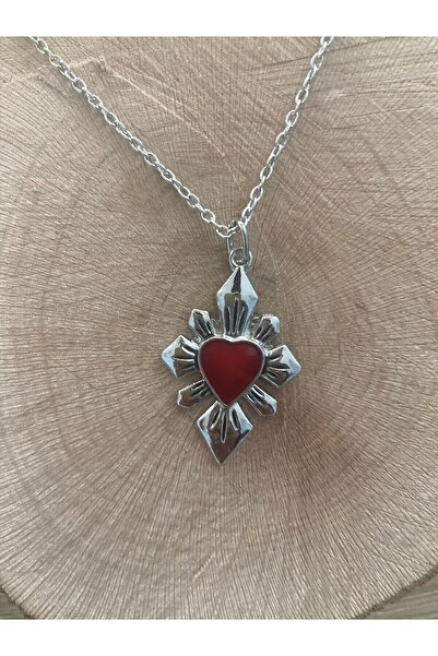 FG KONNİCHİWA قلادة قوطية بنمط قلب أحمر - مجوهرات من الفولاذ المقاوم للصدأ