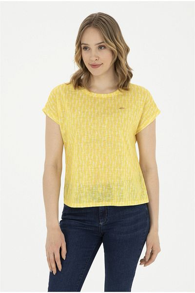 U.S. Polo Assn. Women's Yellow- Blue Crew Neck T-shirt
