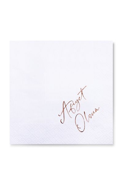 Story Rose Gold Patterned 33x33 cm Paper Napkin - 16 Pieces White Colored Foil Bon Appetit