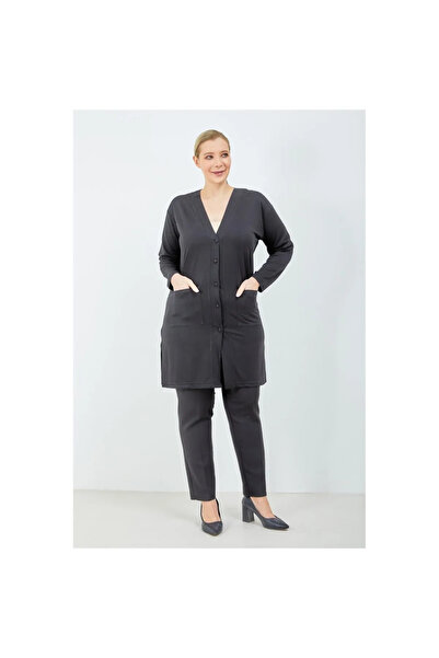 NOBLE STORE Cardigan negru pentru mamă de mărime mare - Bumbac pieptănat lung...