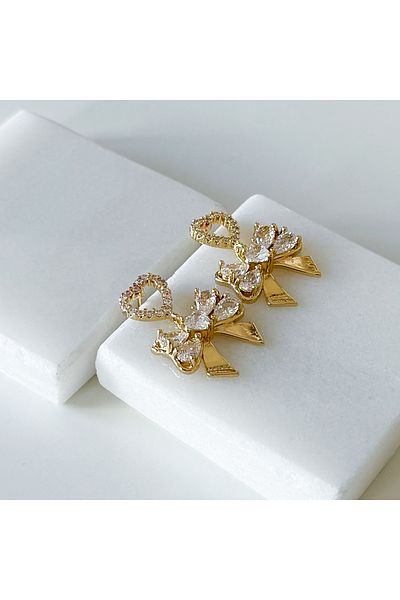 CHARMLUCKY Heart Bow Earrings with Steels