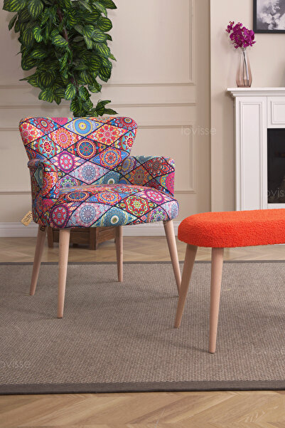 LOVİSSE HOME Patchwork Desen Berjer Tekli Koltuk. Ofis, Balkon, Cafe, Bekleme, Güzellik Merkezi, Çay Seti