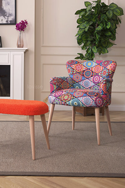 LOVİSSE HOME Patchwork Desen Berjer Tekli Koltuk. Ofis, Balkon, Cafe, Bekleme, Güzellik Merkezi, Çay Seti