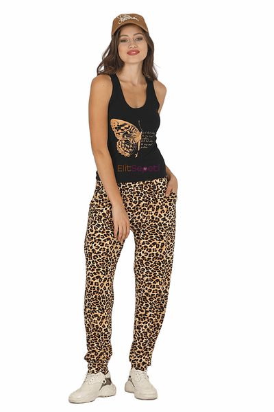 quilling Set pijama cu mâneci largi cu bretele negre cu model leopard - Lady 10053