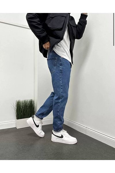 Gambocci Men's Navy Blue Boyfriend Casual Pattern Pants