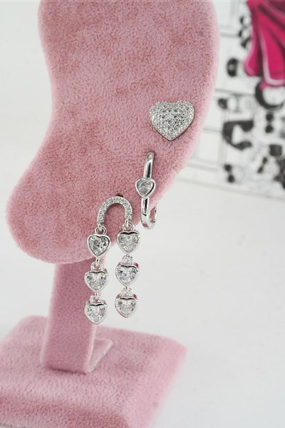 By Zeyna Aksesuar Women's Vip Series Anti-allergenic 3-Piece Earrings YSX005
