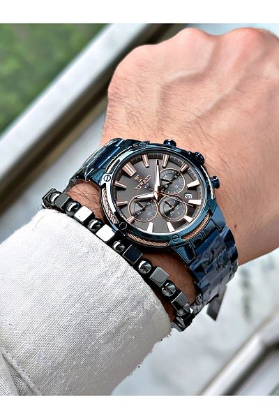 Reward Men's Dark Blue Wristwatch - Steel Cord, Bracelet Gift, Functions Active