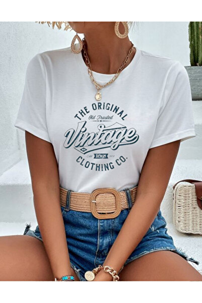 AEMİ Tricou de damă cu imprimeu vintage 100% bumbac de calitate Tricou alb su...