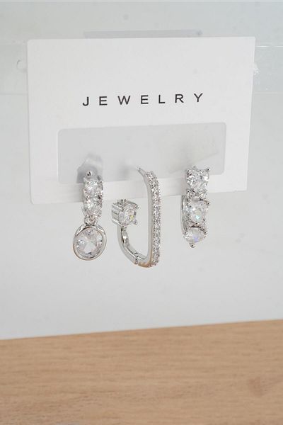 By Zeyna Aksesuar Women's Vip Series Anti allergenic 3-Piece Earrings YSX009