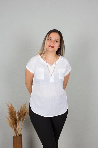 Truva XXL Plus Size Cotton Washed V-Neck Authentic Blouse Colorful B104