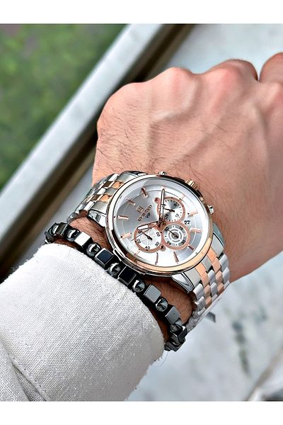 Reward Men's Sports Watch - Rose Gold Silver Color, Steel Band, Bracelet Gift