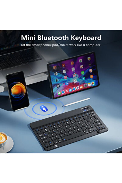 BLUE İNTER QASUL IPad Xiaomi Samsung Huawei Uyumlu  Tablet Laptop Uyumlu Bluetooth Bağlantılı Klavye+Mouse Set
