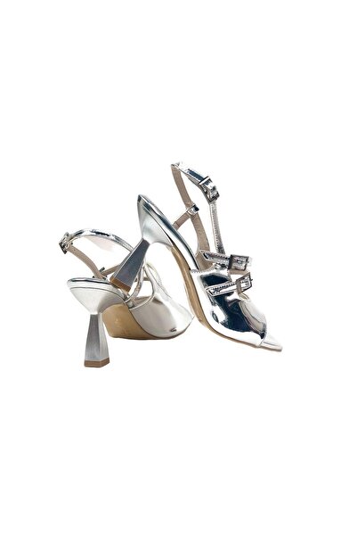 bescobel Women's Panka Silver Patent Leather Thin Heel Shoe Sandals 8 CM
