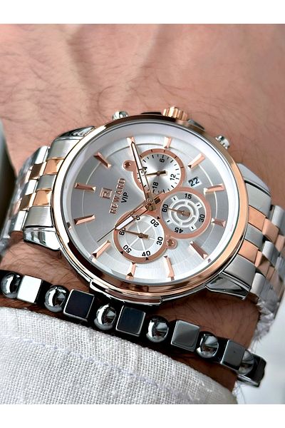 Reward Men's Sports Watch - Rose Gold Silver Color, Steel Band, Bracelet Gift