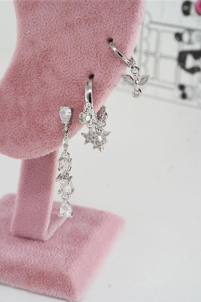 By Zeyna Aksesuar Women's Vip Series Anti allergenic 3-Piece Earrings YSX002